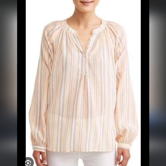 Take 50% OFF- Time and Tru Women's Striped Blouse, Size-XL - Picture 1 of 8